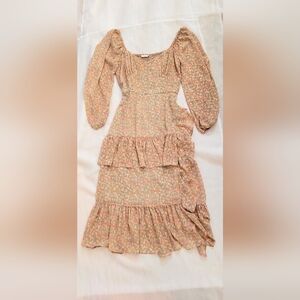 NWOT! Lulus Lush Spring Floral Tiered Women's Cottagecore Boho Maxi Dress Small